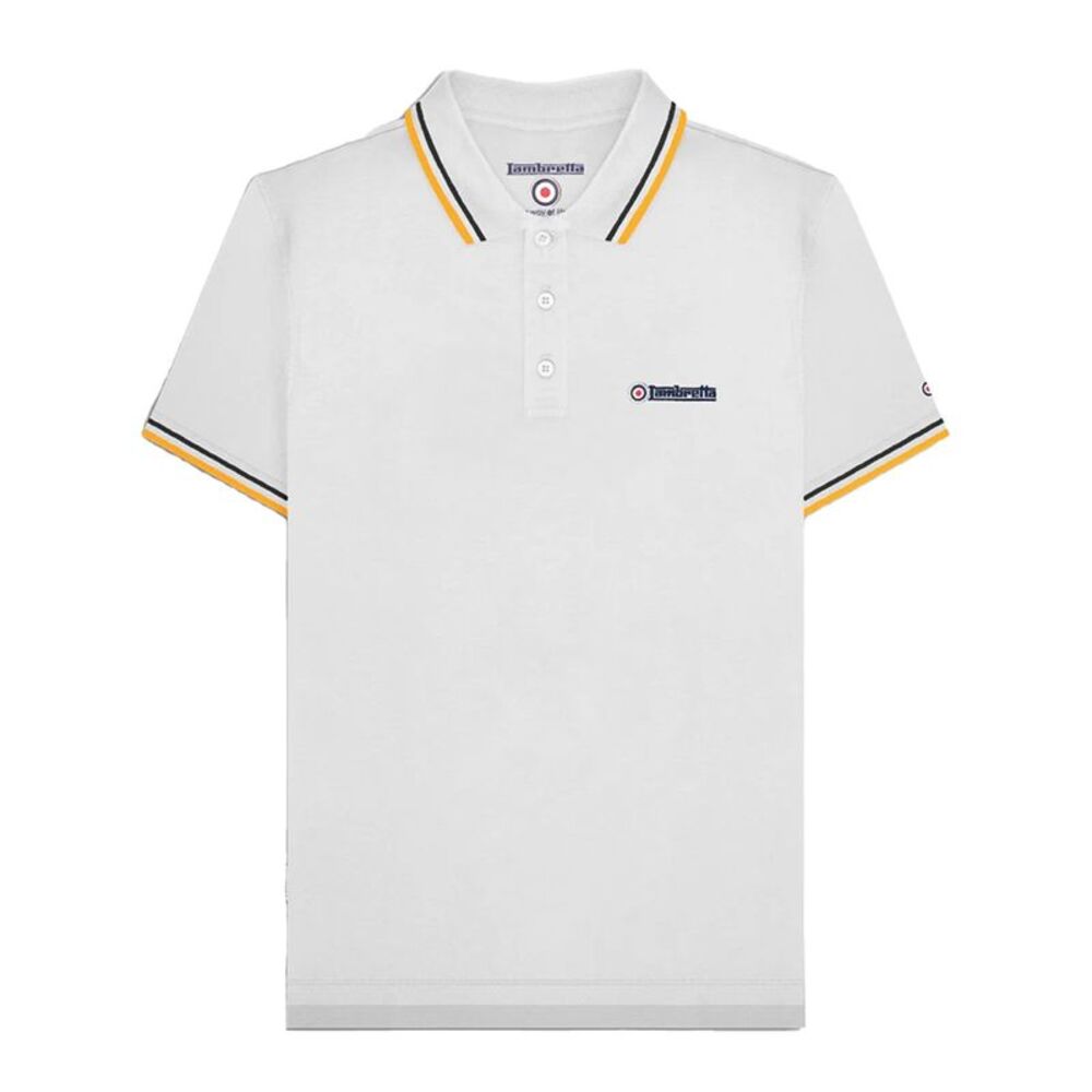 Lambretta Mens Twin Tip Polo Shirt / White/Black/Gold